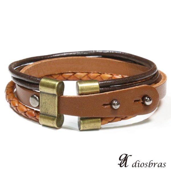 画像5: ブレスレット メンズ レザー ブレス 【 メール便送料無料 】 選べる♪全2色 本革 革 バングル レザーブレスレット レザーブレス アメカジ系 サロン系 キレカジ系 に♪　編み込み　3連ブレス (5)