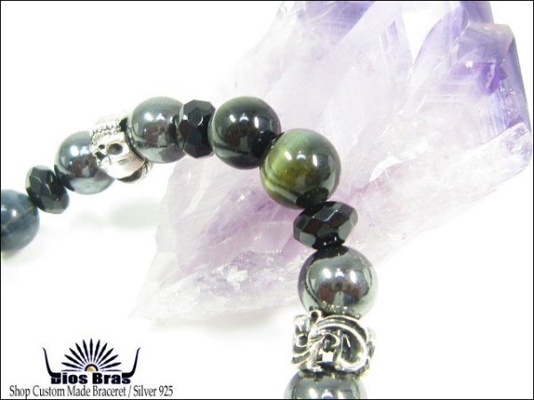画像3: 【diosbras-ディオブラス-】オニキス×ヘマタイト×ホークアイ【ブルータイガーアイ】ブレスレット 数珠 アラベスク×スカル シルバー925 10mm玉 8mm玉【パワーストーン】【お数珠】【念珠】【天然石ブレス】【【風水グッズ 】【開運アイテム】【お守り】 (3)