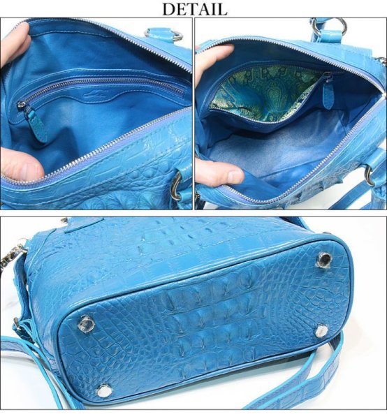 画像6: ショルダーバッグ　ハンドバッグ　2way バッグ　リアルクロコダイル　カイマン種　ショルダーバック　ワニ革　ビジネスバック　ケリーバック　　クロコダイル　ベリー　牛革　タウンバック　ユニセックス　バーキン型　レディース　ターコイズ　ブルー (6)