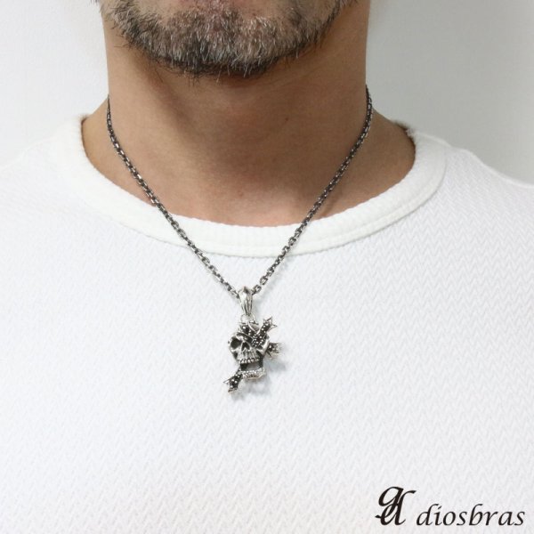 画像9: 【クロス　ペンダント トップ】スカル　骸骨　　ブラック　ジルコニア　ゴシック　シルバー (9)