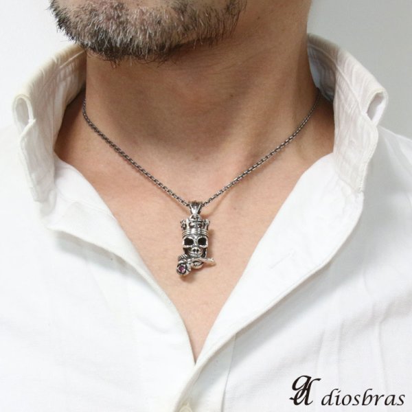 画像3: スカル　ドクロ　髑髏　シルバー925 ローズ　バラ　薔薇　バイカーベル ペンダント クロス　十字架　クラウン　王冠 ゴシック  [ メンズ | シルバーネックレス | シルバーアクセ | ペンダントトップ | ハード クロス　十字架 (3)