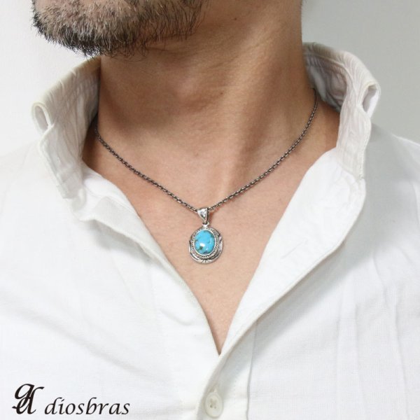 画像2: 【オーバル ペンダント トップ】天然ターコイズ/ネイティブアメリカン インディアンジュエリー鷹・イーグル羽根/シルバー925/フェザーネックレス ネックレス  唐草 メンズ レディース≪メール便なら送料無料!!≫ (2)