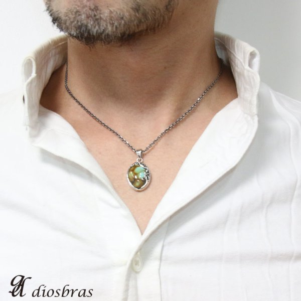 画像2: 【オーバル ペンダント トップ】アラベスク 天然ターコイズ/ネイティブアメリカン インディアンジュエリー鷹・イーグル羽根/シルバー925/フェザーネックレス ネックレス  唐草 メンズ レディース≪メール便なら送料無料!!≫ (2)