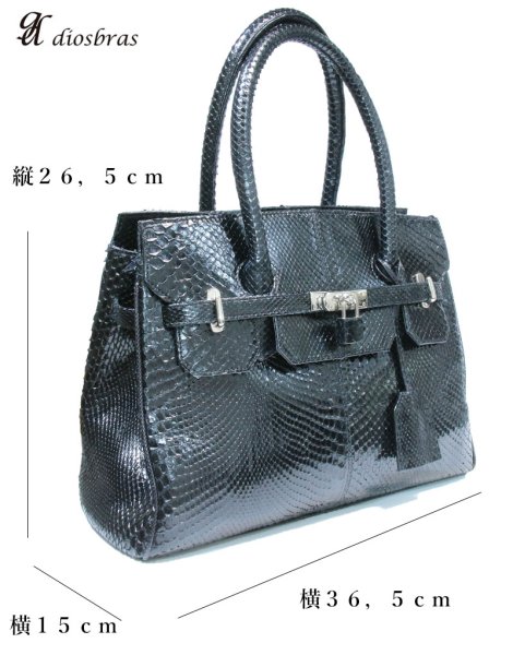 画像4: バーキン型　リアルパイソン革　蛇革　ヘビ革　パイソン　ショルダーバック　ワニ革　ビジネスバック　ケリーバック　 ケリーバッグ　ブラックパイソン　牛革　タウンバック　ユニセックス　メンズ　レディース (4)