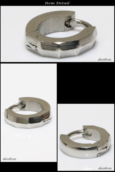 画像2: ステンレス フープピアス 8面カット シルバー 金属アレルギー対応 メタル素材 ゴールド 金 シンプル 小さめ フープ ループ リング 輪っか ピアス アクセサリー メンズ レディース 中折れ式 10mm 光沢 カッティング エッジ ポリッシング 【メール便なら送料無料】 (2)