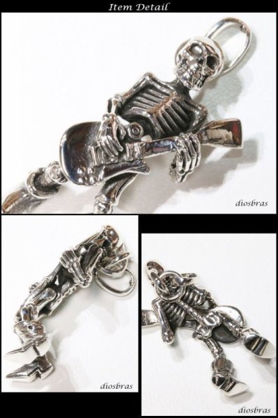 画像3: 【スカル ロックスター ギター ペンダント トップ】スカル 骸骨 バンド ゴシック シルバー925ペンダント/ペンダント トップ シルバー 925/ネックレス/ ネックレス メンズ レディース【メール便なら送料無料】 (3)