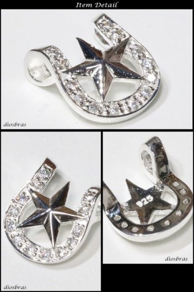 画像2: ホースシュー スモールホースシュー(5)CZ/【メイン】 馬蹄・蹄鉄・スター・星・ネックレス・ペンダント・シルバー925製銀・メンズ・レディース・ シルバー925ペンダント/ペンダント トップ ネックレス/ ネックレス メンズ レディース【メール便なら送料無料】 (2)