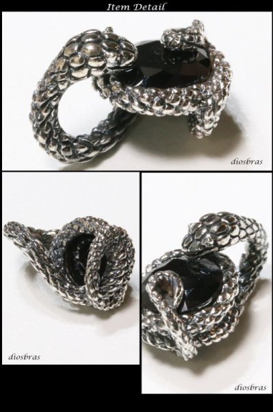 画像2: 【ペンダント トップ】スカル スネーク　蛇　ブラック　ジルコニア　ヘビ　ブラック　ゴシック (2)