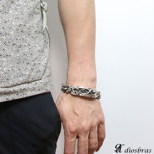 画像2: アラベスク 唐草 十字架 クロス チェーン ブレスレット プレート チェーン シルバーブレスレット シルバーアクセサリー シルバーアクセサリー メンズ シルバーバングル ブレスレット バングル シルバー925 メンズアクセサリー プレゼント 人気 送料無料 (2)