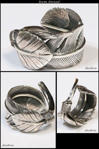 画像2: 【シルバー925】イーグル フェザー 指輪 リング / インディアンジュエリー/シルバー/羽/ネイティブ系 イーグル フェザーリング  シルバーアクセサリー メンズ シルバーリング シルバー925 メンズアクセサリー 大きいサイズ 真鍮製　フリーサイズ【メール便なら全国送料無料】 (2)