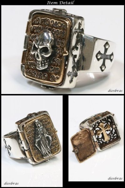 画像3: ピルケース ロケット【シルバーリング】【クロスリング】【シルバーアクセサリー】マリア 十字架 スカル  ゴールド プレート リング シルバーアクセサリー メンズ シルバーリング 指輪 シルバー925 メンズアクセサリー 大きいサイズ【メール便なら全国送料無料】 (3)