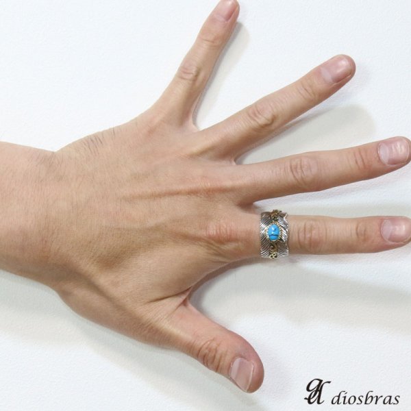 画像3: 【シルバー925】フェザー 指輪 リング /フリーサイズ インディアンジュエリー/シルバー/羽/ネイティブ系 イーグル フェザーリング  シルバーアクセサリー メンズ シルバーリング 指輪 メンズアクセサリー 大きいサイズ ターコイズ　トルコ石【メール便なら全国送料無料】 (3)