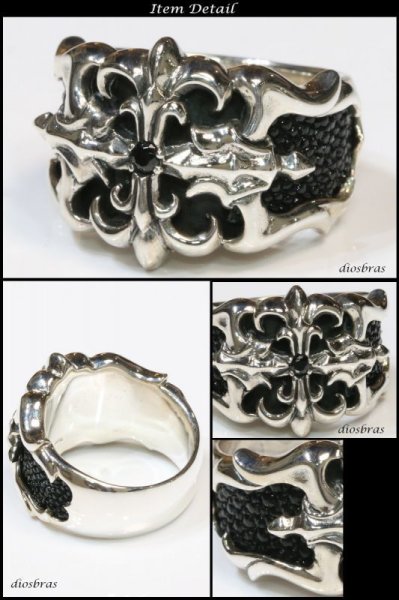 画像2: 【シルバーリング】【スティングレイ　エイ革　ガルーシャ　スティングレー　リング】【シルバーアクセサリー】ブラックジルコニア　十字架 スカルリング シルバーアクセサリー メンズ シルバーリング 指輪 シルバー925 メンズアクセサリー 大きいサイズ 送料無料 (2)