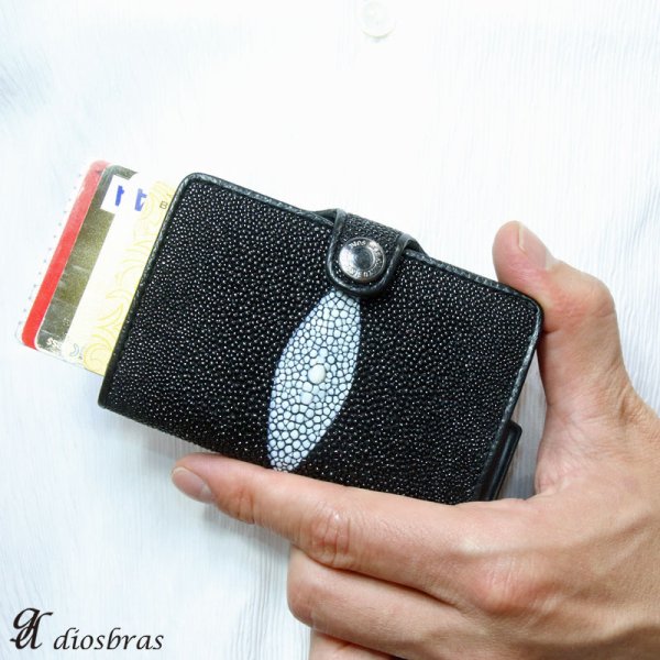 画像6: カードケース スライド スティングレイ スティングレー ガルーシャ 財布 ウォレット 二つ折り財布 アルミニウム カードケース スキミング防止 磁気 薄型 スリム RFID カードホルダー スライド式 マネークリップ メンズ レディース キャッシュレス ミニマリスト エイ革 (6)