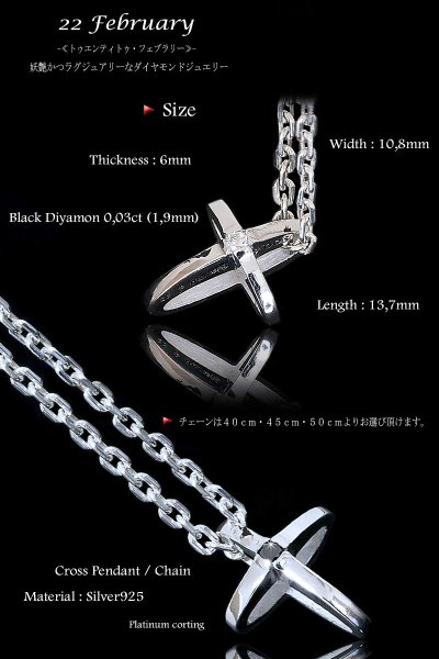 画像5: ブラックダイヤモンド ネックレス クロス ブラック ダイヤモンド 0.03ct ダイヤモンド ペンダント ネックレス シルバー925 チェーンセット カラット ミニ Sサイズ【全国送料無料】【22 February -22フェブラリー-】 (5)
