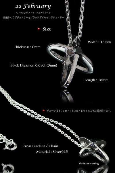 画像3: ブラックダイヤモンド ネックレス クロス ブラック ダイヤモンド 0.09ct ペンダント ネックレス シルバー925 チェーンセット カラット【全国送料無料】【22 February-22フェブラリー-】 (3)