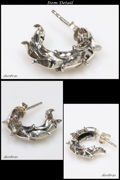 画像2: フープピアス フェザー　アラベスク　ゴシック　ピアス ドラゴン　竜　龍　リング　ピアスリ　リング　シルバー９２５　ピアス メンズ レディース 激安ピアス イヤリング アクセサリー【フープ】本物シルバー９２５◇片方ピアス メンズ レディース (2)