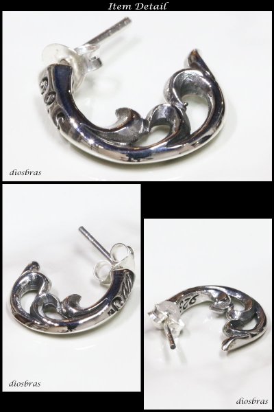 画像2: フープピアス フェザー アラベスク ゴシック ピアス  リング ピアスリ リング シルバー925 ピアス メンズ レディース 激安ピアス イヤリング アクセサリー【フープ】本物シルバー925◇片方ピアス メンズ レディース (2)