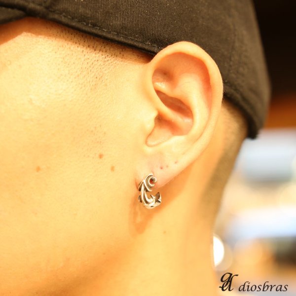 画像3: フープピアス フェザー アラベスク ゴシック ピアス  リング ピアスリ リング シルバー925 ピアス メンズ レディース 激安ピアス イヤリング アクセサリー【フープ】本物シルバー925◇片方ピアス メンズ レディース (3)