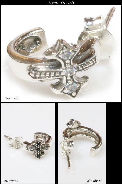 画像3: フープピアス クロス十字架 ゴシック ジルコニア ブラック ホワイト リング ピアス リリー リング シルバー925 ピアス メンズ レディース 激安ピアス イヤリング アクセサリー【フープ】本物シルバー925◇片方ピアス メンズ レディース シンプル (3)