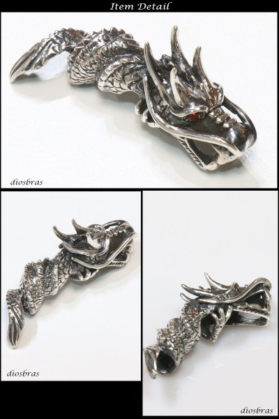 画像3: シルバー925 ドラゴン 竜　バイカー 和柄 龍彫りペンダント ドラゴンヘッド [ メンズ | シルバーネックレス | シルバーアクセ | ペンダントトップ | ハード ] メール便送料無料 (3)