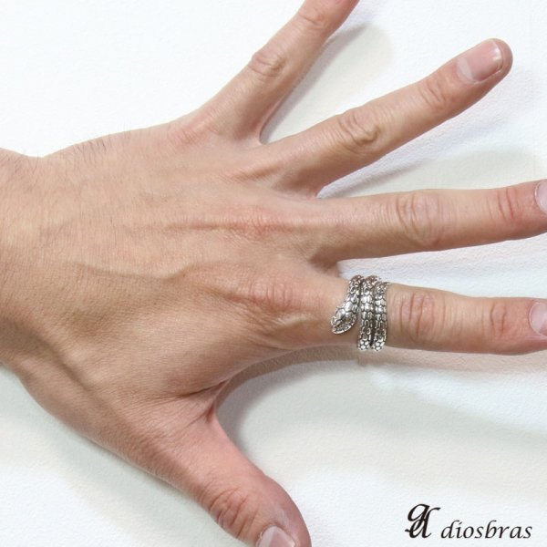 画像2: 【シルバーリング】【スネーク　リング】【シルバーアクセサリー】ジルコニア　3連　リング　蛇　ヘビ　シルバーアクセサリー メンズ シルバーリング 指輪 シルバー925 メンズアクセサリー 大きいサイズ フリーサイズ【メール便なら全国送料無料】 (2)