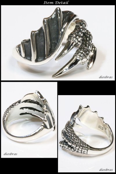 画像3: 【シルバーリング】【ドラゴン リング】【シルバーアクセサリー】クロウ 爪 リング 龍 竜  ウイング 羽根 シルバーアクセサリー メンズ シルバーリング 指輪 シルバー925 メンズアクセサリー 大きいサイズ フリーサイズ【メール便なら全国送料無料】 (3)
