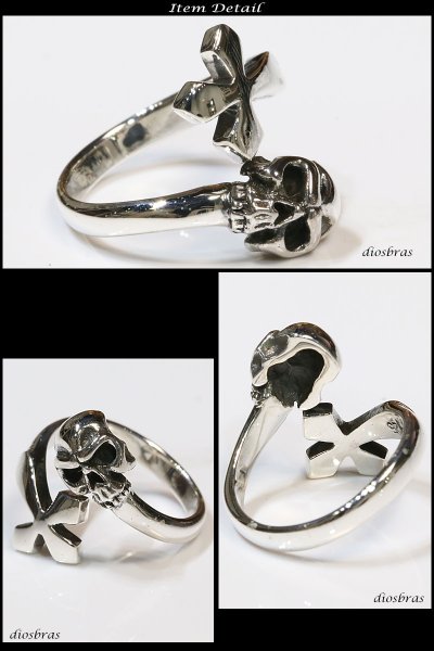 画像3: 【シルバーリング】【リング】【シルバーアクセサリー】ドクロ　骸骨　髑髏　スカル クロス　十字架 スカルリング シルバーアクセサリー メンズ シルバーリング 指輪 シルバー925 メンズアクセサリー　フリーサイズ 送料無料 (3)