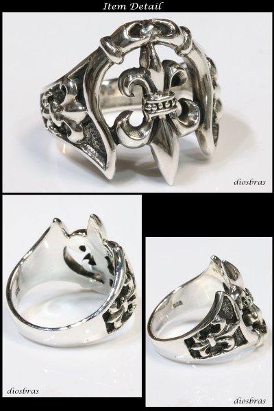 画像3: 【シルバーリング】【ユリ紋章リング】【シルバーアクセサリー】ブラックジルコニア ユリ　リリー　百合　スカル 馬蹄　ホースシュー　リング シルバーアクセサリー メンズ シルバーリング 指輪 シルバー925 メンズアクセサリー 大きいサイズ 送料無料 (3)