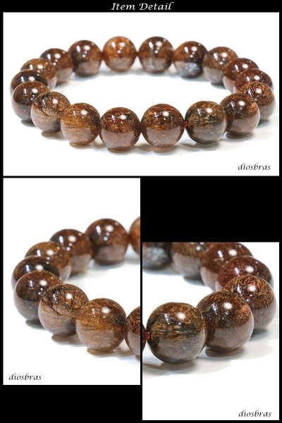 画像2: ブラウンルチルクォーツ 丸玉ブレス 11mm ブレスレット 数珠 針水晶 パワーストーン メンズ 男性用 レディース  【パワーストーン】【お数珠】【念珠】【天然石ブレス】【【風水グッズ 】【開運アイテム】【お守り】 (2)