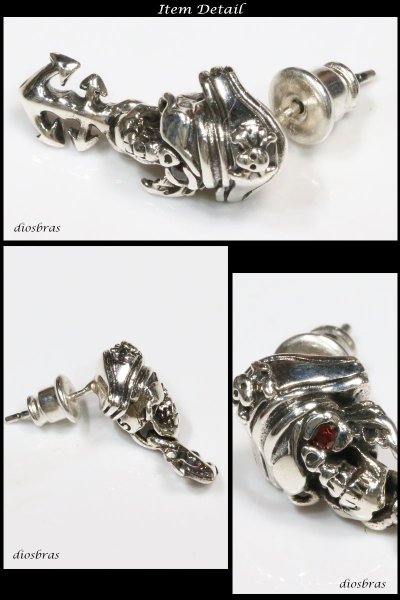 画像4: スカル レッド ホワイト ジルコニア　アンカーピアス　海賊　シルバー９２５　ピアス メンズ レディース 激安ピアス アクセサリー 本物シルバー９２５◇スカルヘッド　◇片方ピアス メンズ レディース (4)