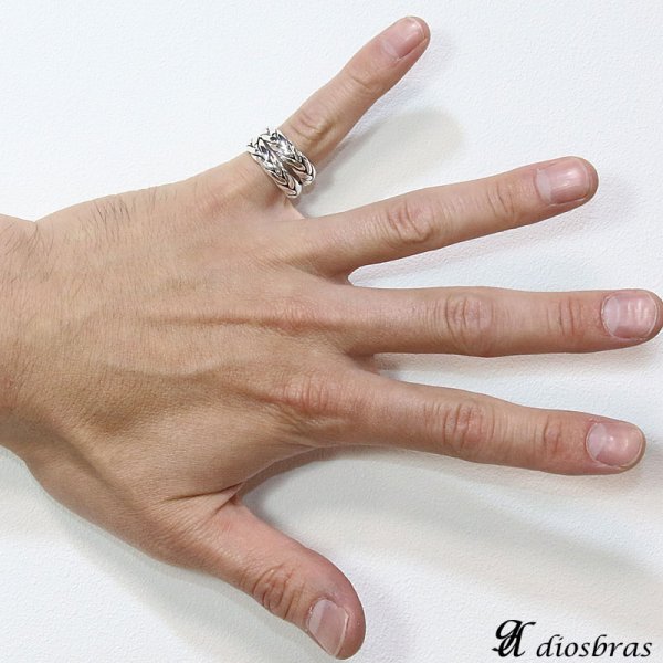 画像4: 【シルバーリング】【リング】ハンドメイド ねじり 編み込み 2連 チェーン リング ツイスト 3つ編み 4つ編み シルバーアクセサリー メンズ 指輪 シルバー925 フリーサイズ【メール便なら送料無料】 (4)