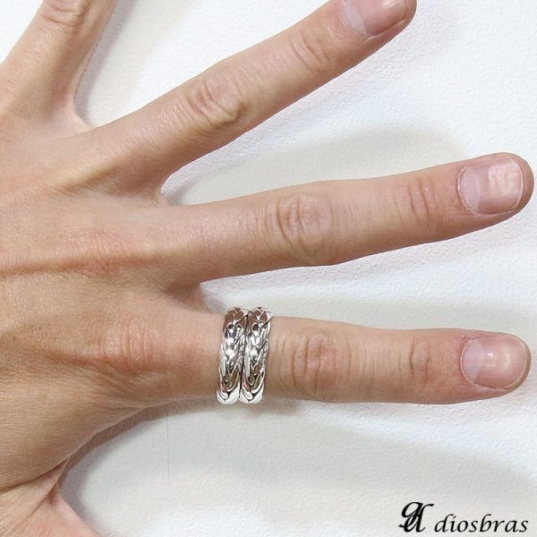 画像2: 【シルバーリング】【リング】ハンドメイド ねじり 編み込み 2連 チェーン リング ツイスト 3つ編み 4つ編み シルバーアクセサリー メンズ 指輪 シルバー925 フリーサイズ【メール便なら送料無料】 (2)