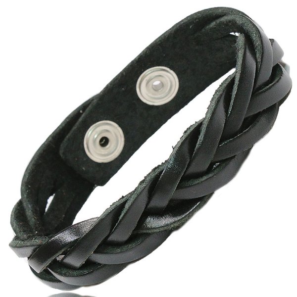 画像3: ブレスレット メンズ レザー ブレス 【 メール便送料無料 】 選べる♪全3色 本革 革 バングル レザーブレスレット レザーブレス アメカジ系 サロン系 キレカジ系 に♪ 編み込み フック ネイティブ インディアン (3)