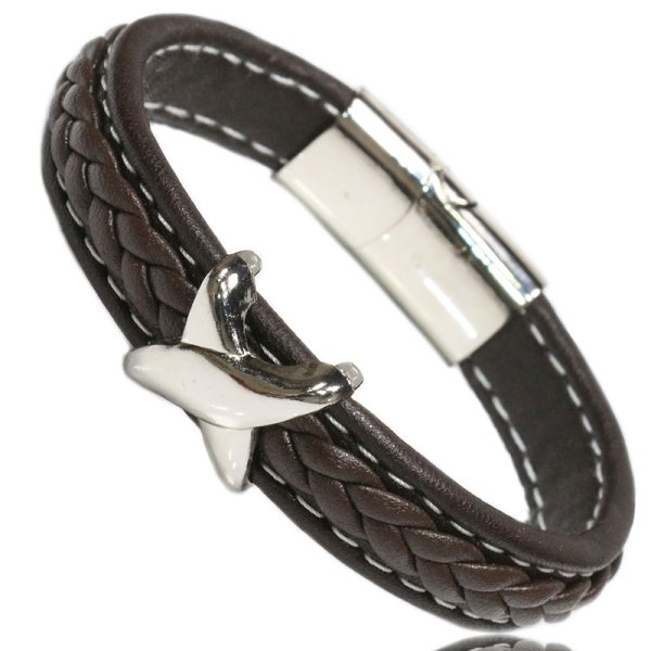 画像3: ブレスレット メンズ レザー ブレス 四つ編み 八つ編み 三つ編み  選べる♪全3色 本革 革 バングル レザーブレスレット レザーブレス アメカジ系 サロン系 キレカジ系 に♪ ピューター製【メール便なら送料無料 】 (3)