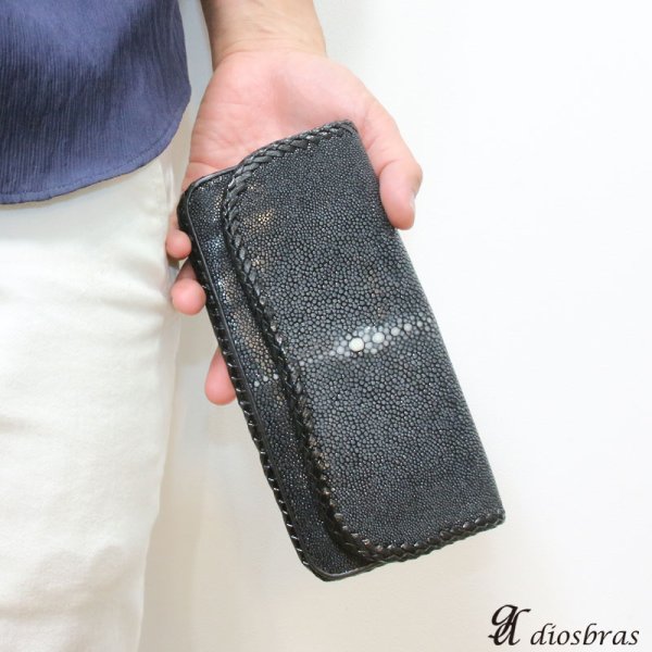 画像8: メンズ長財布 レザーウォレット 本革 スティングレイ エイ革 シンプルウォレット メンズ長財布  ホールド 革財布 皮財布 ロングウォレット 本物 天然皮革 ハンドメイド ウォレット お財布 紳士財布 プレゼント サイフ 牛革 ガルーシャ (8)