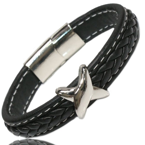 画像6: ブレスレット メンズ レザー ブレス 四つ編み 八つ編み 三つ編み  選べる♪全3色 本革 革 バングル レザーブレスレット レザーブレス アメカジ系 サロン系 キレカジ系 に♪ ピューター製【メール便なら送料無料 】 (6)