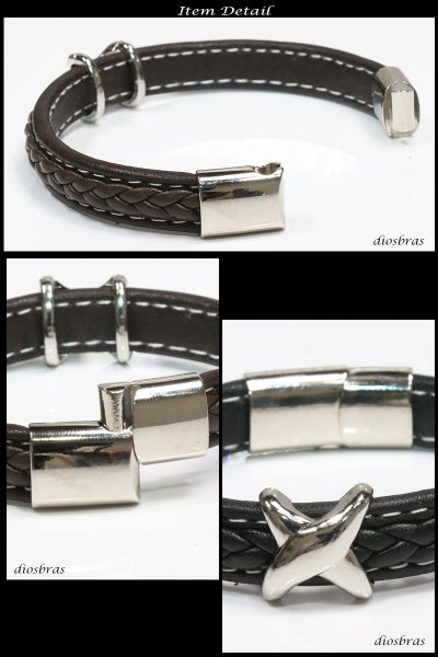 画像5: ブレスレット メンズ レザー ブレス 四つ編み 八つ編み 三つ編み  選べる♪全3色 本革 革 バングル レザーブレスレット レザーブレス アメカジ系 サロン系 キレカジ系 に♪ ピューター製【メール便なら送料無料 】 (5)
