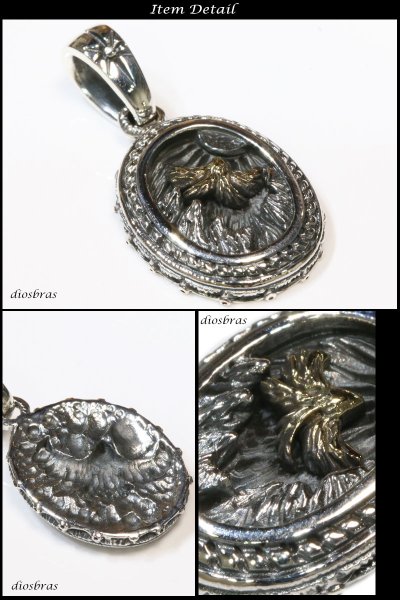 画像2: シルバー925【フェザー トップ】フェザーネックレス 羽根 サンマーク 太陽神 ハンドメイドネックレス/インディアンフェイス インディアンジュエリー・ネイティブ//フェザー イーグル  パーツ ネックレス メンズ レディース≪深堀り≫ 【メール便なら送料無料】 (2)