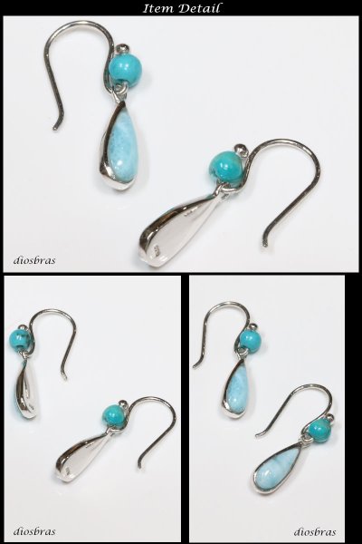 画像2: 【ターコイズ (ドミニカ産)ラリマー ピアス】本物シルバー925/ ドロップ ピアス 片方 パワーストーン/ピアス・両耳販売ピアス メンズ レディース しずく 雫型 流線形 カット リング フープインディアンジュエリー インレイ ズニ≪メール便なら送料無料≫ (2)