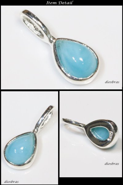 画像3: ラリマー ペンダントドミニカ産 【オーバル ペンダント トップ】雫型　しずく　ドロップ型　存在感のあるラリマーペンダント　ナバホ　パワーストーン インディアンジュエリー鷹・イーグル羽根/シルバー925/フェザーネックレス ネックレス メンズ レディース (3)