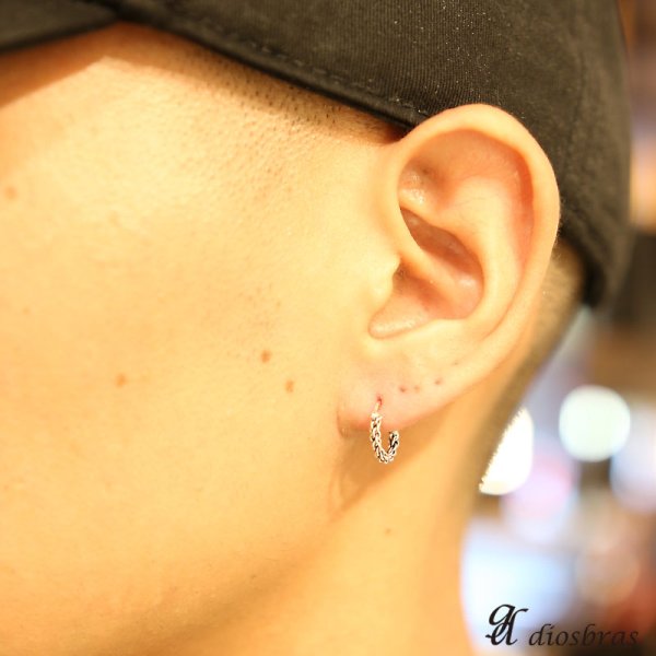 画像3: フープピアス ねじり 編み込み リング シルバー925 ピアス メンズ レディース 激安ピアス イヤリング アクセサリー【フープ】本物シルバー925◇片方ピアス メンズ レディース 4本編み 10mm (3)