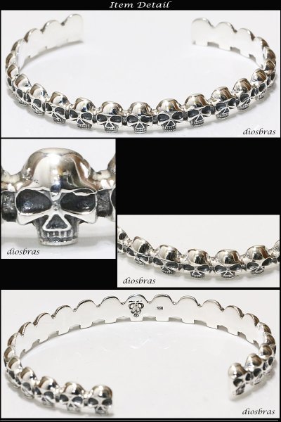 画像2: 【シルバーバングル】【シルバーアクセサリー】スカル　骸骨　スカルヘッド　髑髏　ドクロ　シルバーアクセサリー メンズ シルバーバングル ブレスレット シルバー925 メンズアクセサリー プレゼントに人気 送料無料【diosbras-ディオブラス-】 (2)