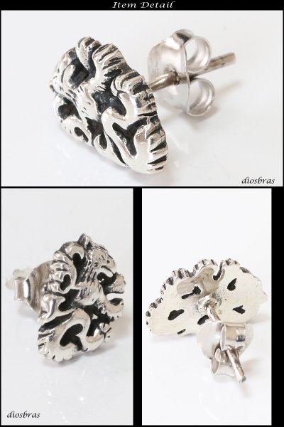 画像2: 狼 ウルフ シルバー925 ピアス メンズ レディース 激安ピアス イヤリング アクセサリー【ライオン】ライン 本物シルバー925◇片方ピアス メンズ レディース (2)