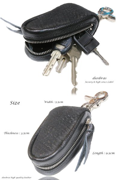 画像3: ラウンド キーケース コインケース 小銭入れ キーリング ファスナー サメ革 本革 キーケース コインケース 牛革 シャークスキン シャーク 鮫革  シンプル 紳士 メンズ レディース ダイヤモンドパイソン (3)