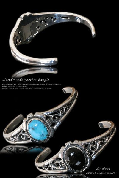画像2: 【シルバーバングル】【シルバーアクセサリー】ターコイズ オニキス ナバホスタイル アラベスク シルバーアクセサリー メンズ シルバーバングル ブレスレット シルバー925 メンズアクセサリー  プレゼントに人気 送料無料 (2)
