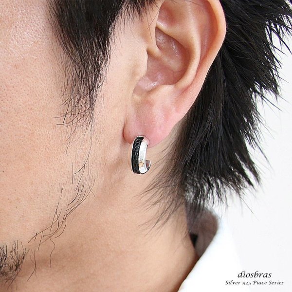 画像3: 本物シルバー925◇ リザード トカゲ革 ライン RING フープピアス クロス 十字架 ◇片方ピアス メンズ レディース リングデザイン シルバー925 フープピアス (3)