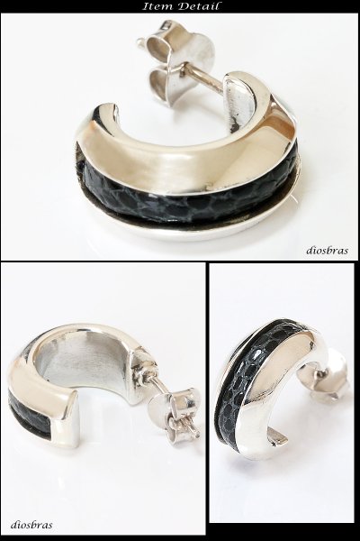 画像2: 本物シルバー925◇ リザード トカゲ革 ライン RING フープピアス クロス 十字架 ◇片方ピアス メンズ レディース リングデザイン シルバー925 フープピアス (2)