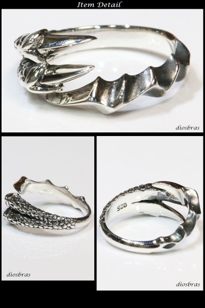 画像3: 【シルバーリング】【ドラゴン リング】【シルバーアクセサリー】クロウ 爪 リング 龍 竜  ウイング 羽根 シルバーアクセサリー メンズ シルバーリング 指輪 シルバー925 メンズアクセサリー 大きいサイズ フリーサイズ【メール便なら全国送料無料】 (3)