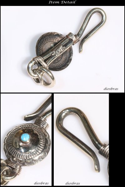 画像2: フェザー　ターコイズ　インレイ　キーホルダー キーフック　キーチェーン シルバー　silver　シルバー　真鍮　ＢＲＡＳＳ　ブラス　釣り針フック ウォレット　財布　バイカー　ライダース　ウォレットチェーン【diosbras-ディオブラス-】【メール便送料無料】 (2)